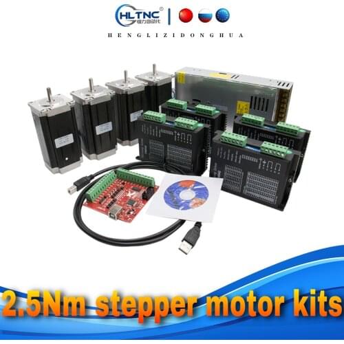 Fast shipping Stepper motor 4 pcs DM556 driver+ 4 pcs Nema23 100MM 2.5Nm motor+1 set mach3+1 pcs 350W 36V power supply for CNC
