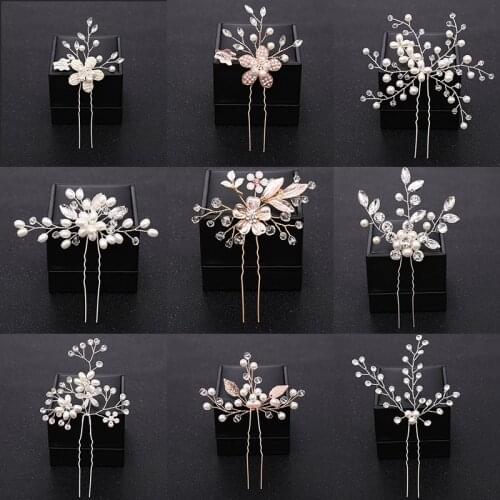 Flower Crystal Pearl Wedding Hair Pins for Women Wedding Hair Accessories Bridal Headpiece Hair Jewelry Party Queen Hairpin Gift