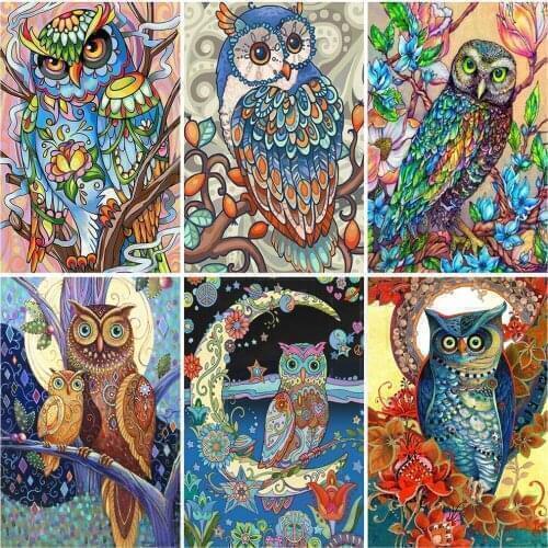 Evershine Full Square Round Diamond Painting Owl Diamond Embroidery Animal Cross Stitch Mosaic Rhinestones Pictures Home Decor