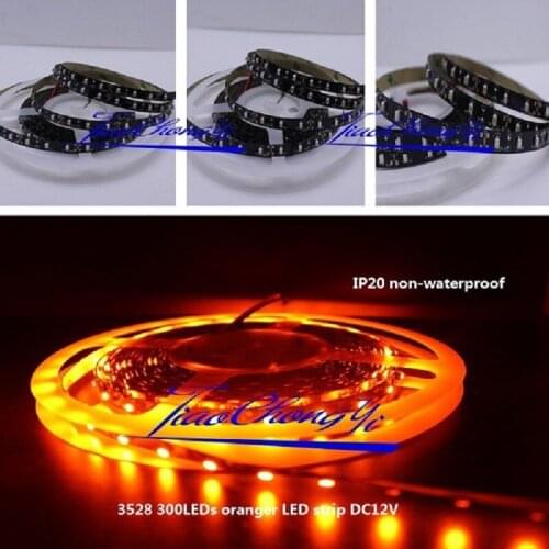 16.4ft 5M 300Leds orange 3528 Flexible LED strip light 12V Black orange 600nm PCB