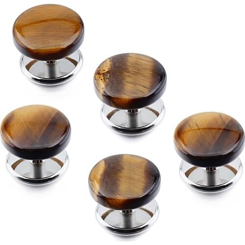 HAWSON 5pcs/Set Tuxedo Shirts Studs Button for Men Fashion Tiger Eyes Stone Cufflinks Studs Wedding Ceremony Jewelry