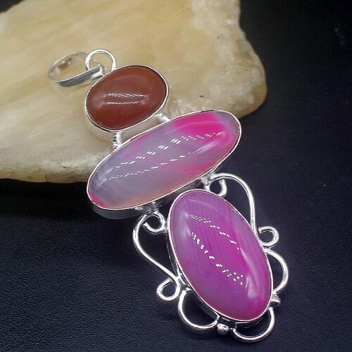 Hermosa Jewelry Fantasy New Arrival BotswanaAgate Silver Color Charm Fashion Necklace Pendant for Women Gifts 70mm FQ38