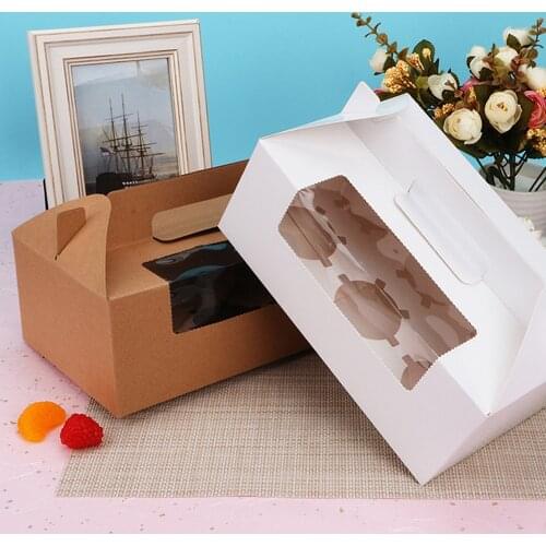 10pcs 6 Cavity Cupcake Box Container Dessert Treat Holder Cup Cake Boxes And Packaging Boxes Portable Paper Containers Bakery
