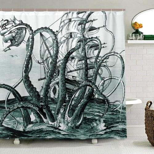 2021 Comic 3D Print Octopus Shower Curtain Fabric Watherproof Bath Curtain 100% Polyester Curtains for Bathroom with 12 Hooks