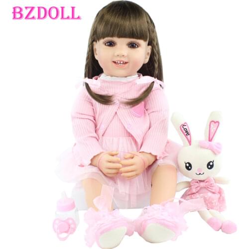 60cm/55cm New Face Soft Silicone Reborn Toddler Baby Doll Toys For Girl Long Hair Princess Dress Up Boneca Birthday Gift Present