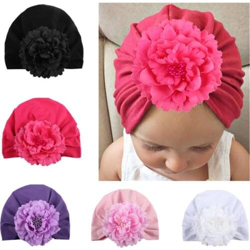 Hot Sale Cute Flower Baby Girls Turban Hats Fashion Kids Bonnet Caps Children Photo Props Headwear Hair Accessories 1-3 Years