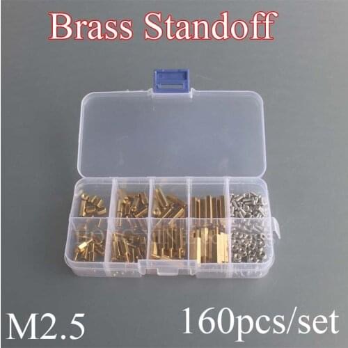 M2.5 Male Female Hex Brass PCB Threaded Motherboard Standoff Pillar Hexagonal Spacer Bolt Screw Nut Assortmen Kit 160Pcs