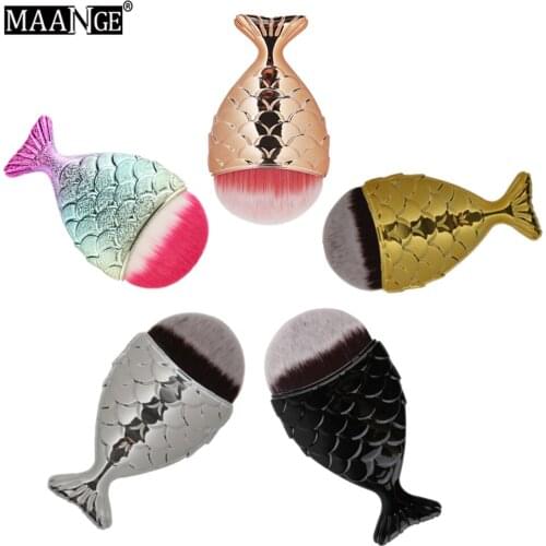MAANGE Mermaid Brush Professional Powder Mermaid Makeup Brushes Maquiagem Foundation Contour Fish Brush Set Make Up Tool Kits