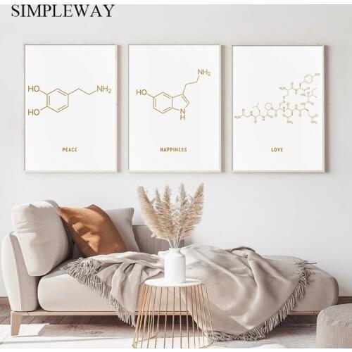 Peace Love Happiness Chemistry Molecule Art Painting Abstract Canvas Poster Print Modern Wall Picture Home Living Room Decor