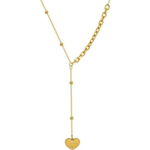 Trendy Y Shape Beaded Chain Choker Necklace For Women Stainless Steel Heart Long Pendant Necklaces Wedding Jewelry Collier Femme