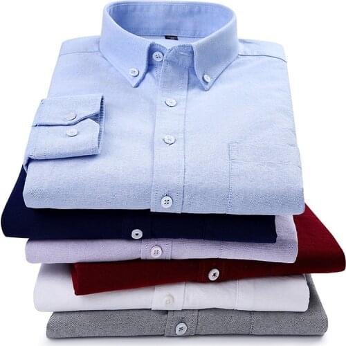 Oxford Shirts Men Autumn Winter Long Sleeve Mens Shirt Casual Business Work Solid Camisas Oversize Brand Slim Fit Chemise Homme