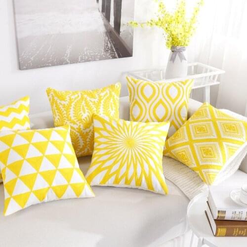 Nordic Geometric Yellow Cushion Cover Polyester Cotton One Side Embroidery Sofa Pillowcase Covers Home Decorative 45x45cm