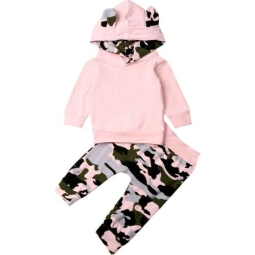 New Baby Girl Clothes Hooded Tops T-shirt Camo Pants Leggings Outfit 2PCS Set