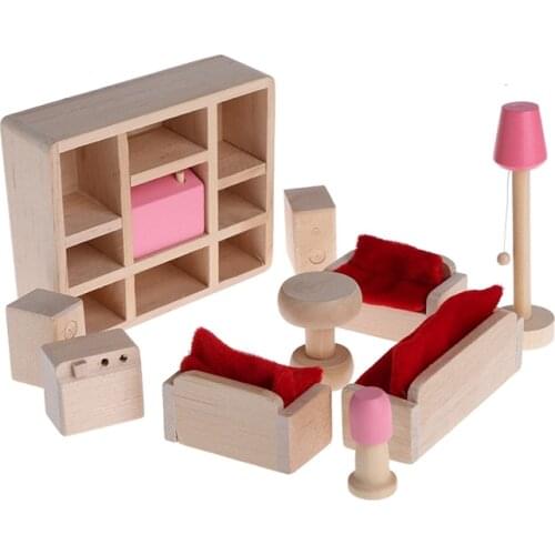 2018 NEW M89CHBB Wooden Furniture House Miniature 6 Room Set Doll Toy Gift For Children Kid