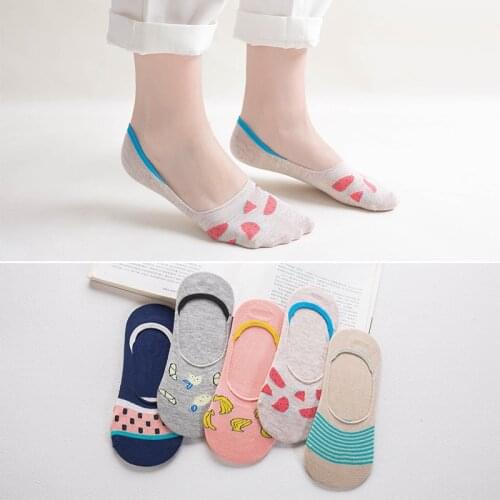 New 5Pairs Ladies Print Striped Women Invisible Footsies Shoe Liner Trainer Boat Socks Harajuku Kawaii Socks Women 36-41
