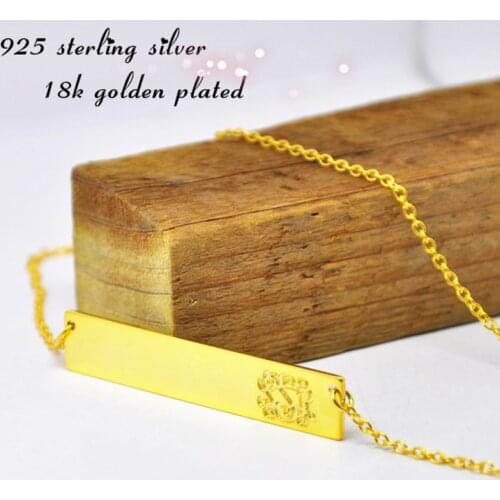 Wholesale Monogram Name Engraved Bar Gold Pendent Personalized Silver Name Jewelry Christmas Gift