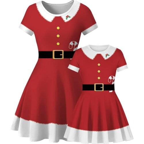 New Christmas Mother And Daughter Dress Cute Family Party Parent-Child Outfits Fashion Printed Girls Dress Mom Daughter Clothing
