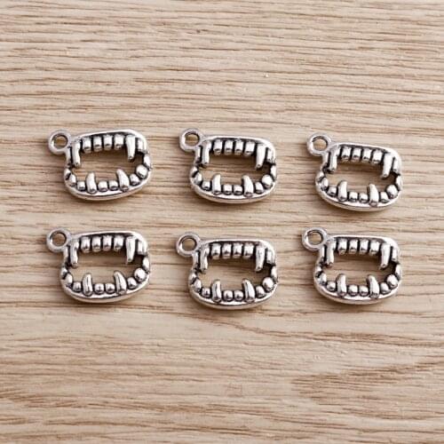 20pcs 16*13mm Zinc Alloy Vampire Teeth Charms Pendants for Necklaces Earrings Making DIY Charms Silver Color Jewelry Crafting