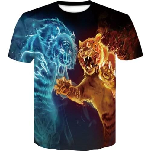 Casual hip-hop 3D printing ice fire animal/anime round neck T-shirt 3D pattern hip-hop personality T-shirt for men and women