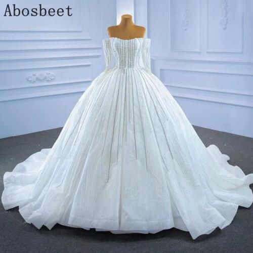 Long Sleeve Wedding Dress Luxury Ball Gown Style Shining Beads Top Off Shoulder Wedding Gown Plus Size for Bridal Women