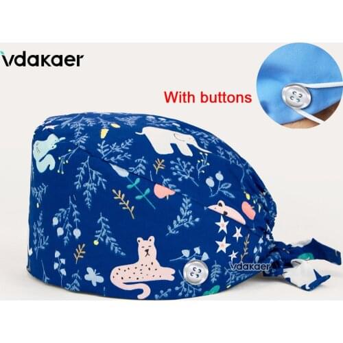 Women pet grooming Scrub Cap High Quality Floral print beauty salon work Scrub Hat beautician Operator hat Elastic cap