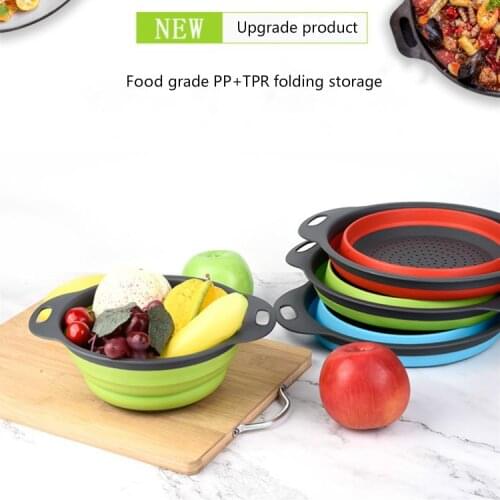 Silicone Folding Drain Basket 4Colors Creative Retractable Silicone Fruit Vegetable Colander Kitchen Storage Gadgets Sieve