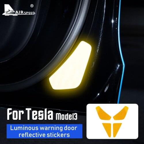 AIRSPEED 4pcs for Tesla Model 3 Accessories Interior Trim Car Door Luminous Safety Warning Light Reflective Sticker Car Styling