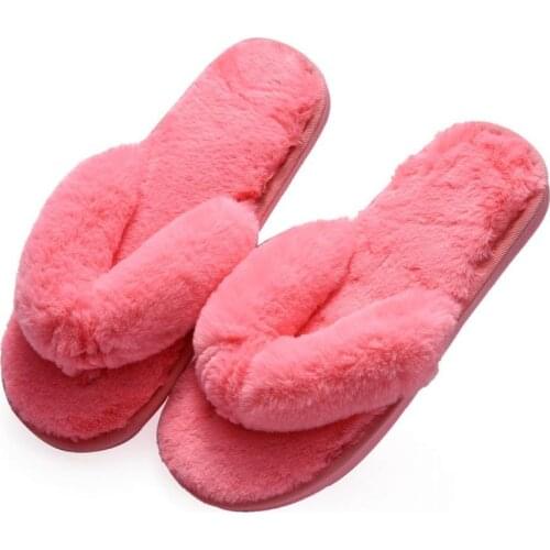 Female Slides Black Pink 2021 Winter Women House Slippers Faux Fur Fashion Warm Shoes Slip On Flats Cozy Home Furry Slippers