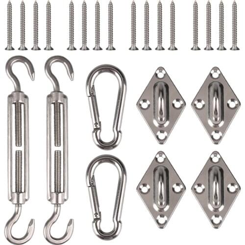 Sun Shade Sail Canopy Accessory 24pcs/set 304 Stainless Steel Hardware Kit Turnbuckle Pad Eye Carabiner Clip Hook Screws Silver