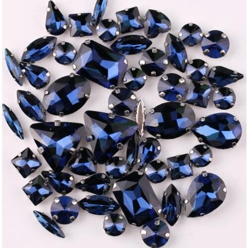 Silver claw setting 50pcs/bag shapes mix Montana glass crystal sew on rhinestone wedding dress shoes bag diy trim