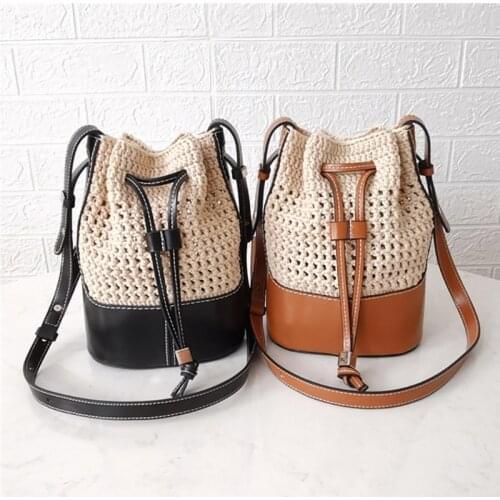 PU Leather Bag Bottom Shoulder Strap Woven Bucket Bags Set Handmade Handbag DIY Accessories
