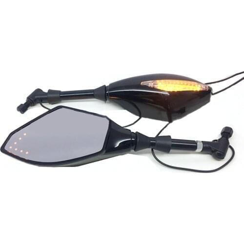 With LED Light Motorcycle Rearview Mirror Universal 8/10MM Side Mirror For Yamaha YZF R125 Kawasaki Z650 Z750 Ducati Monster 696