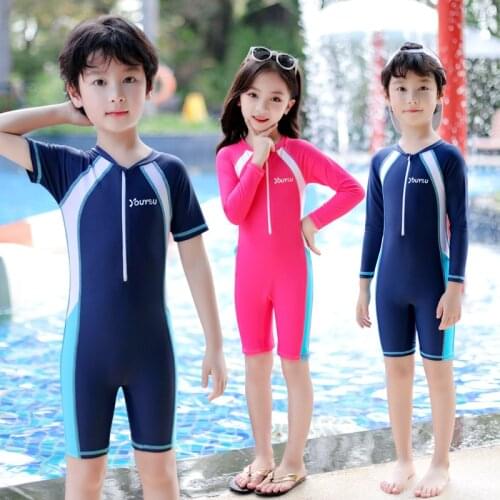 UPF 50+ Quick Dry One Piece Swimsuit Girls Boys Children Long Sleeve Rash Guards for Kids Beach Surf Diving Swimming Suit Junior
