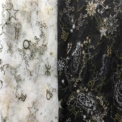 Spring Summer Mesh Bottom Chaotic Stars Embroidery Lining Womens Childrens Clothing Skirt Wedding Embroidery Fabrics