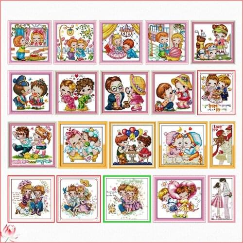 Cross Stitch Embroidery Needlework Kits Romantic Couples Stamped Fabric Printed 11CT 14CT Printed Counted Decoration Craft Sets