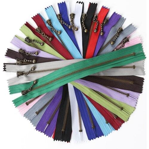 20 pcs Closed End 3# (20cm/30cm/40cm/50cm) 8-20inch Round Bead Modeling Copper Zipper Metal Bulk Zipper for Sewing