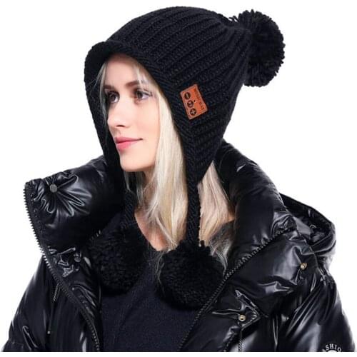 Woman Bluetooth Hat Wireless Music Hat Warm Soft Winter Outdoor knitted beanie