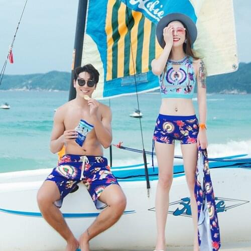 2021 New Summer Couple Swimsuits Women Skirt Style Flat Leggings Suit Beach shorts Boy Loose Beach Swimming Pants Men Swimwear