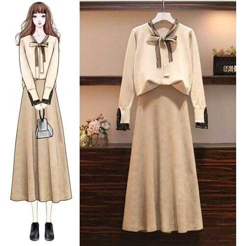 New Spring Autumn Knitted Two Piece Sets Women Slim Sets Suits Woman Plus size Sweater & Skirts Sets Clothes For Women Tracksuit