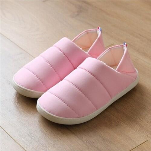 Winter Autumn Warm Waterproof Cotton Slippers Female Lovers Home Indoor Anti Slip Down Cloth Flat with Womens Shoes