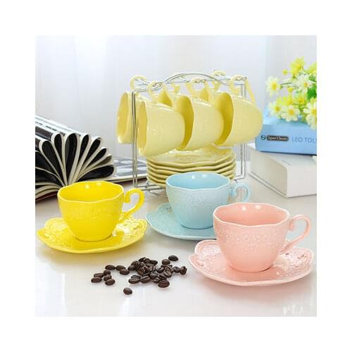 1-6pcs/set European Coffee Cup Set Ceramic Relief Butterfly Cup And Aaucers British Afternoon Tea Cup Set with spoon shelf Milk