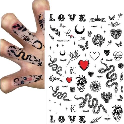 1PC 3D Black Snake Design Holo Nail Sticker Gold Decals Nail Tattoo Slider 3D Nail Sticker Letter Nails Art Decoration Manicure