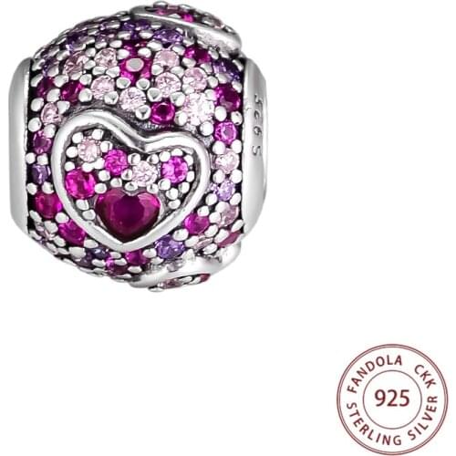 100% 925 Sterling Silver Asymmetric Hearts of Love Charm Beads Fits Original Bracelets Charms DIY Jewelry Making Berloques