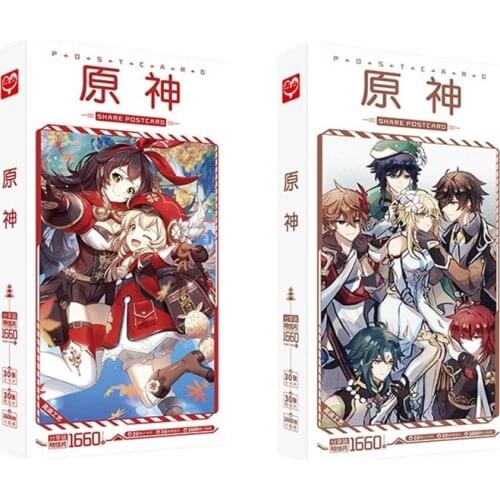 1660 Pcs/Set Game Genshin Impact Large Postcard Paimon Venti Klee Lumine Character Greeting Cards Message Card