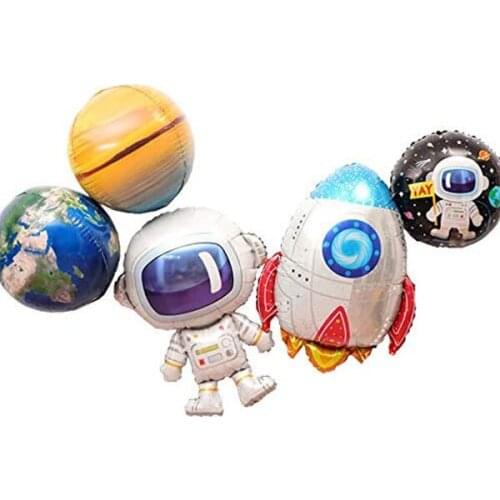 5Pcs Cute Large Size Outer Space Cartoon Balloons Astronaut Balloons Rocket Balloons for Kids Planet Themed Party Supplies Baby