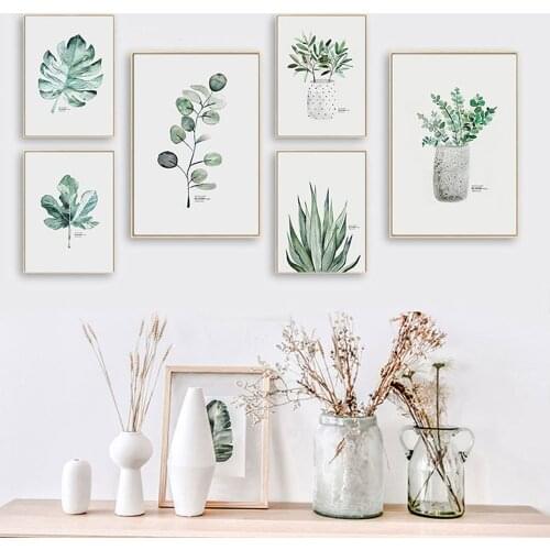 Watercolor Plants Leaf Canvas Poster Nordic Style Print Wall Art Painting Scandinavian Decoration Pictures Minimalist Home Decor