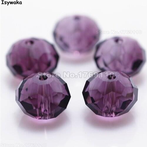 Isywaka Purple Color 10*12mm 70pcs Rondelle Austria faceted Crystal Glass Beads Loose Spacer Round Beads for Jewelry Making
