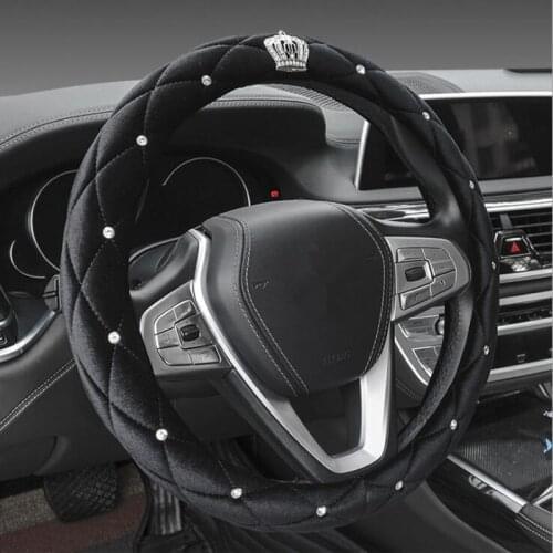 Luxury Crystal Crown Studded Rhinestone Plush Size 38cm Car Steering Wheel Cover Diamond Steering Cover Interior Accessories