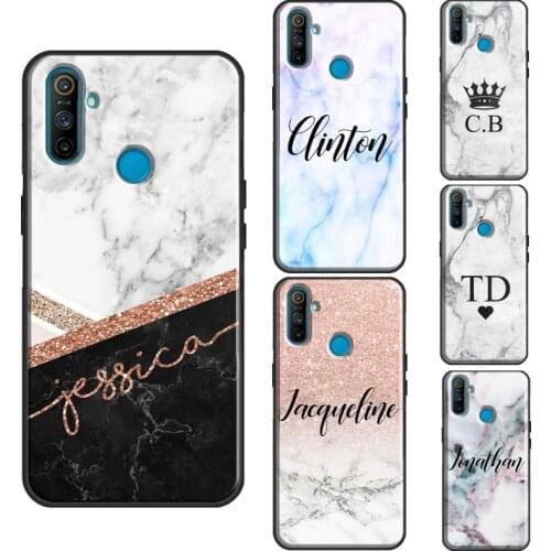 Marble Case Personalised Name For Realme 8 Pro 6 7 Q3 Pro GT C21 C15 C3 Phone Case For OnePlus 9 Pro 8 Nord 7T 8T Cover