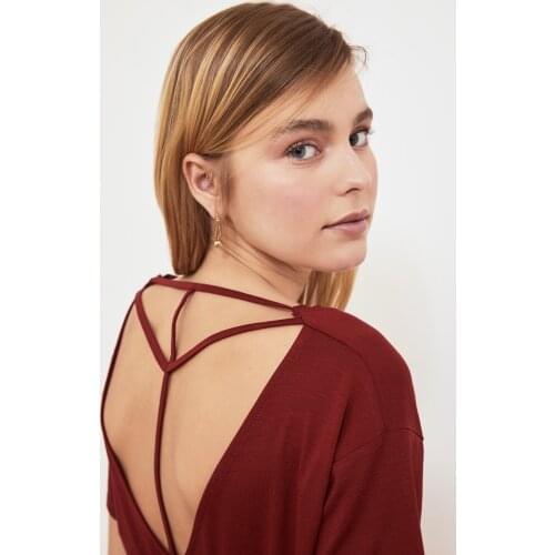 Trendyol Black Striped Bias Tape Detailed Basic Knitted T-Shirt TWOSS20TS0881